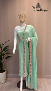Elegant Silk Dress with– Adorned with Gota Patti, Moti, Katdana & Zardozi Handwork - The Handlooms