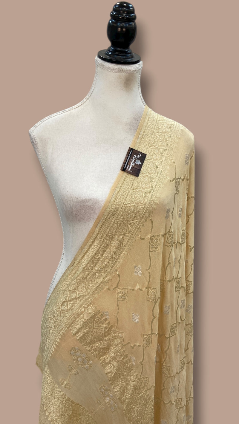 Pure Khaddi Georgette Dupatta - Gold Zari - The Handlooms