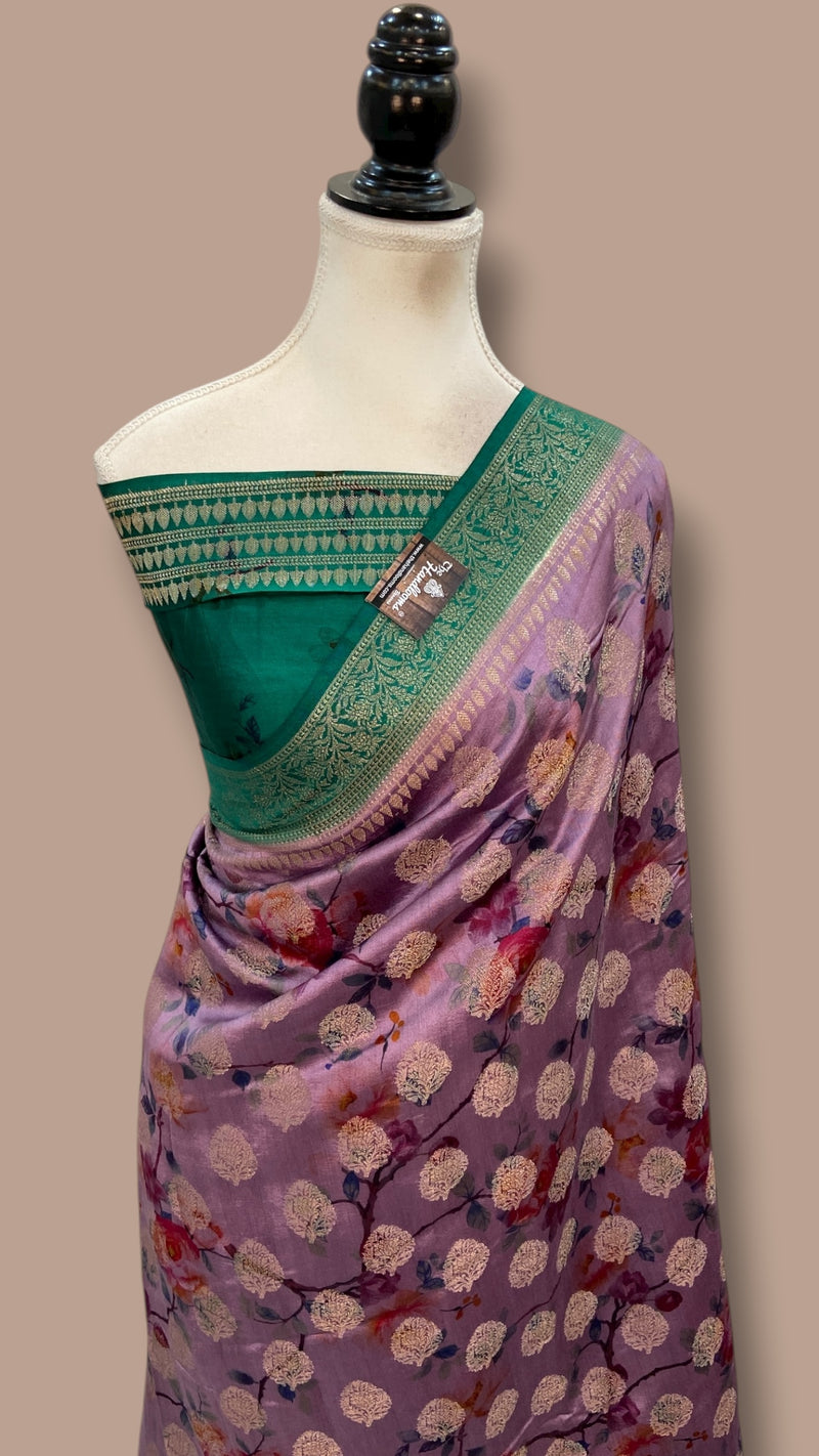 Pure Chiniya Silk Handloom Banarasi Saree Digital Print - The Handlooms
