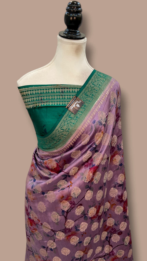 Pure Chiniya Silk Handloom Banarasi Saree Digital Print - The Handlooms