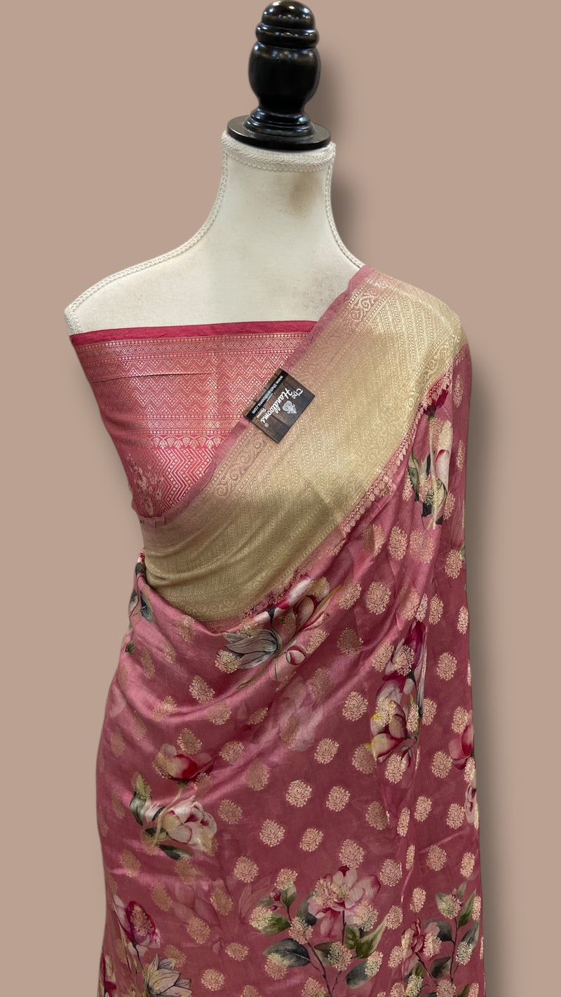Pure Chiniya Silk Handloom Banarasi Saree Digital Print - The Handlooms