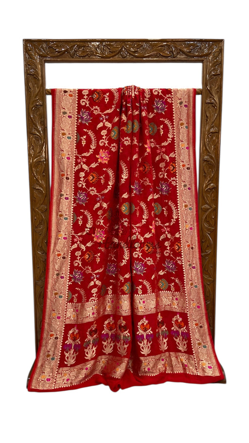 Pure Khaddi Georgette Handloom Banarasi Saree - All over Jaal Work With Meenakari - The Handlooms