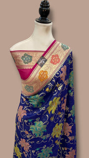 Tussar Georgette Handloom Banarasi Saree With Meenakari - The Handlooms