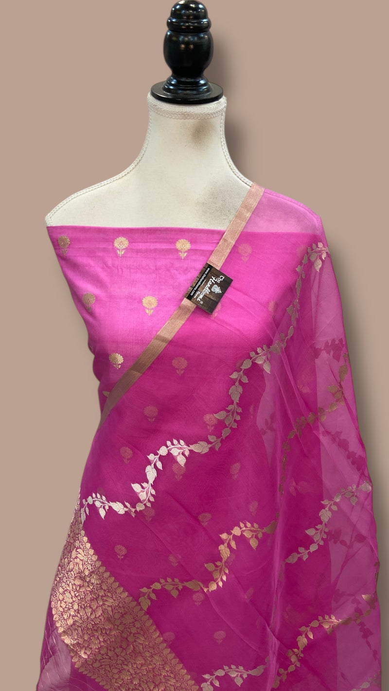 Pure Katan Silk Handlooms Banarasi Dress Material With Organza Dupatta - The Handlooms