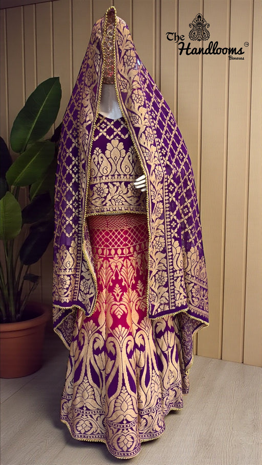 Pure Khaddi Georgette Bandhani Handloom Banarasi Lehenga - The Handlooms