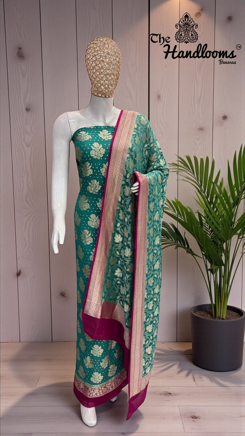 Khaddi Georgette Banarasi Dress Material Water Zari - The Handlooms