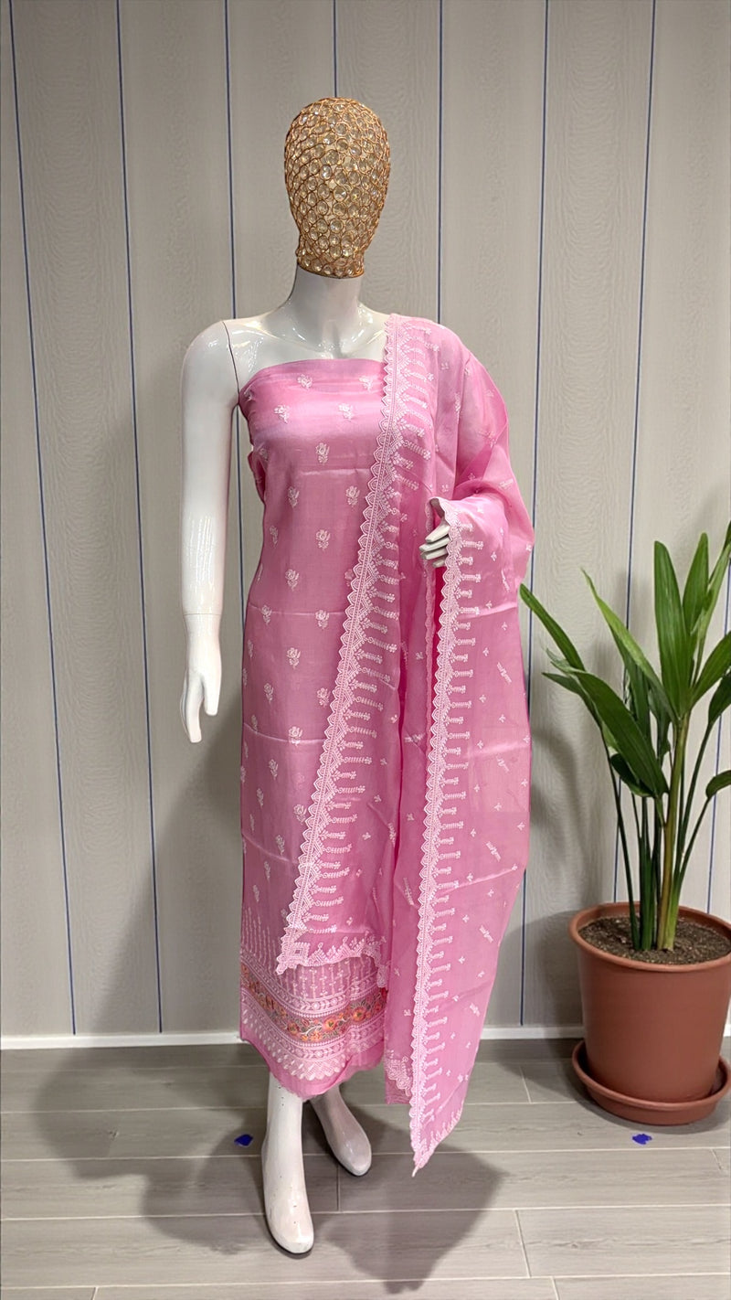 Pure Tussar Chikankari Handloom Banarasi Dress Material - The Handlooms