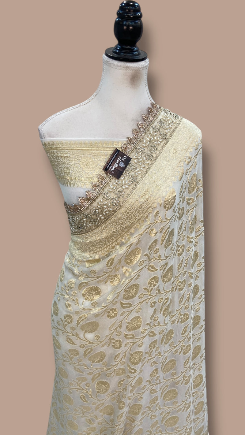 Khaddi Georgette Handloom Banarasi Saree With Lace Work