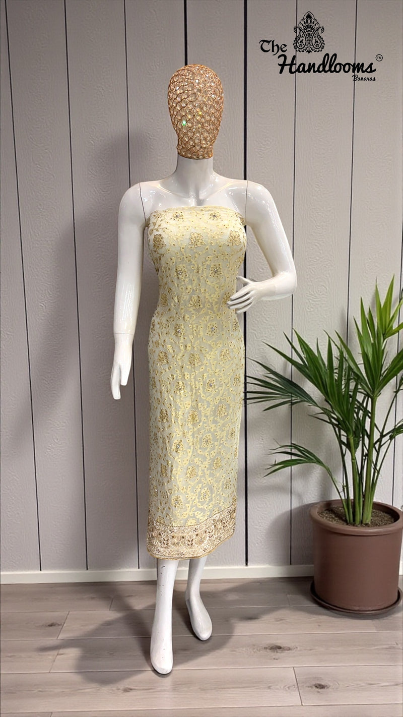 Pure Khaddi Georgette Handloom Banarasi Dress Material With Katdana,Zardozi,Stone,Diamond,Dapka