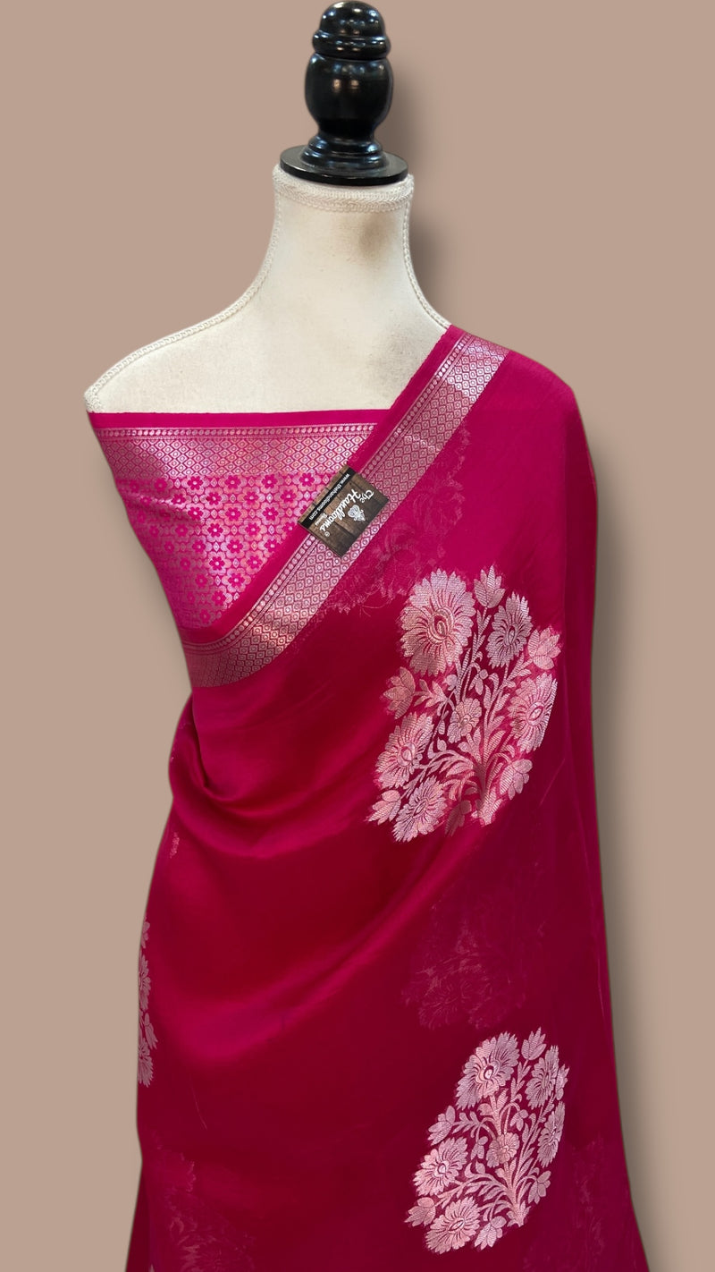 Magenta Pink Pure Kora Handloom Banarasi Saree