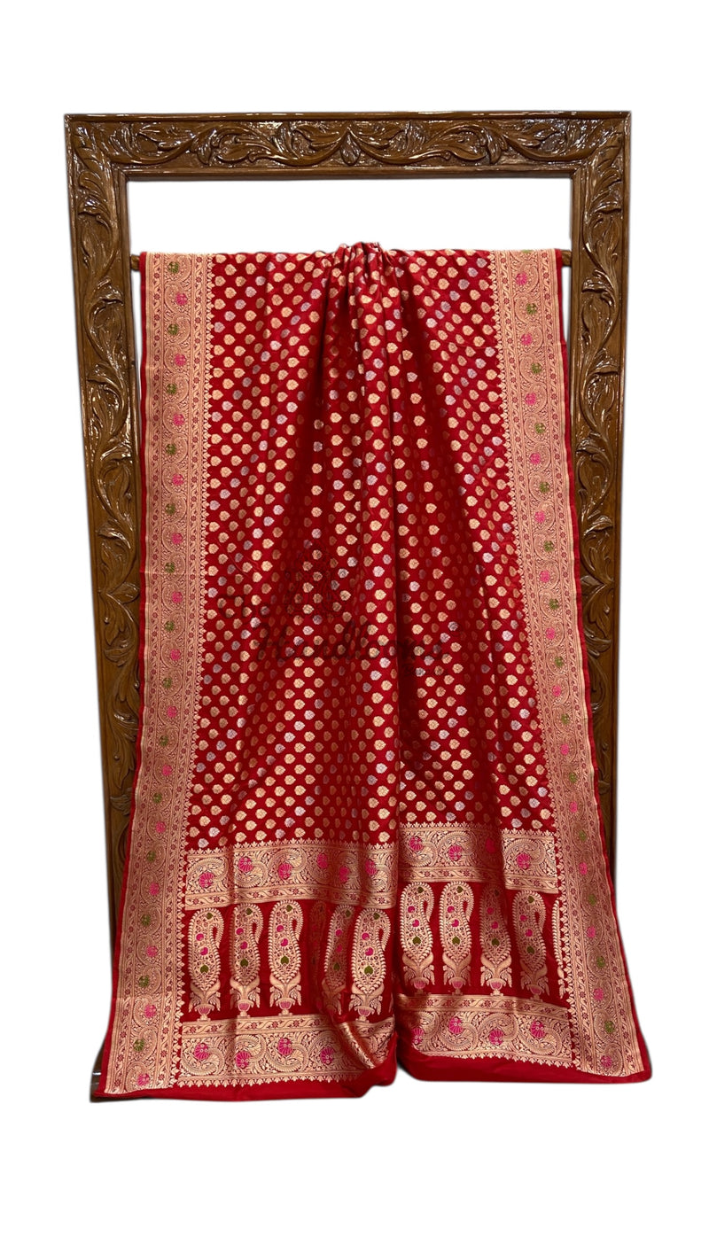 Pure Katan Silk Banarasi Handloom Saree - All Over Sona Roopa Jaal Work
