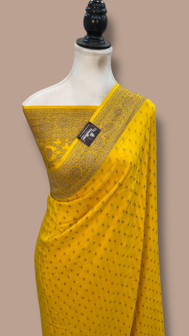 Pure Khaddi Crepe Georgette Handloom Banarasi Saree