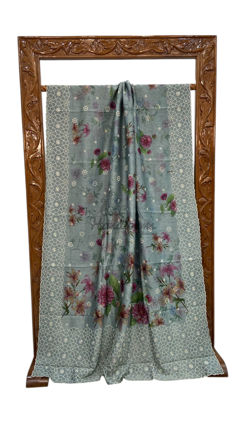 Pure Chiniya Silk Handloom Banarasi Saree with Chikankari
