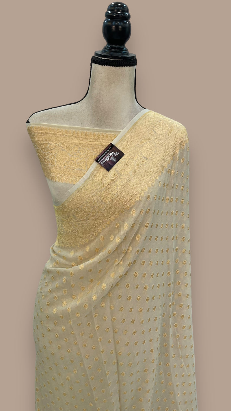 Pure Khaddi Georgette Banarasi Saree -  Gold zari - The Handlooms