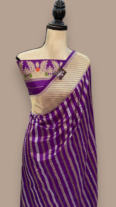 Pure Katan Silk Banarasi Handloom Saree - All over soona roopa  Kadua stripe