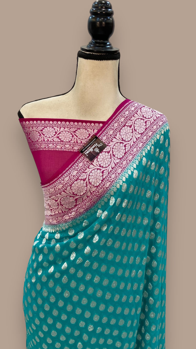 Pure Khaddi Georgette Handloom Banarasi Saree - The Handlooms