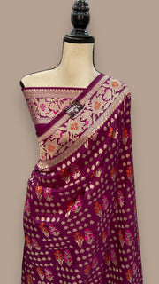 Wine Pure Katan Silk Banarasi Handloom Saree - All over Jaal work - With Meenakari - The Handlooms