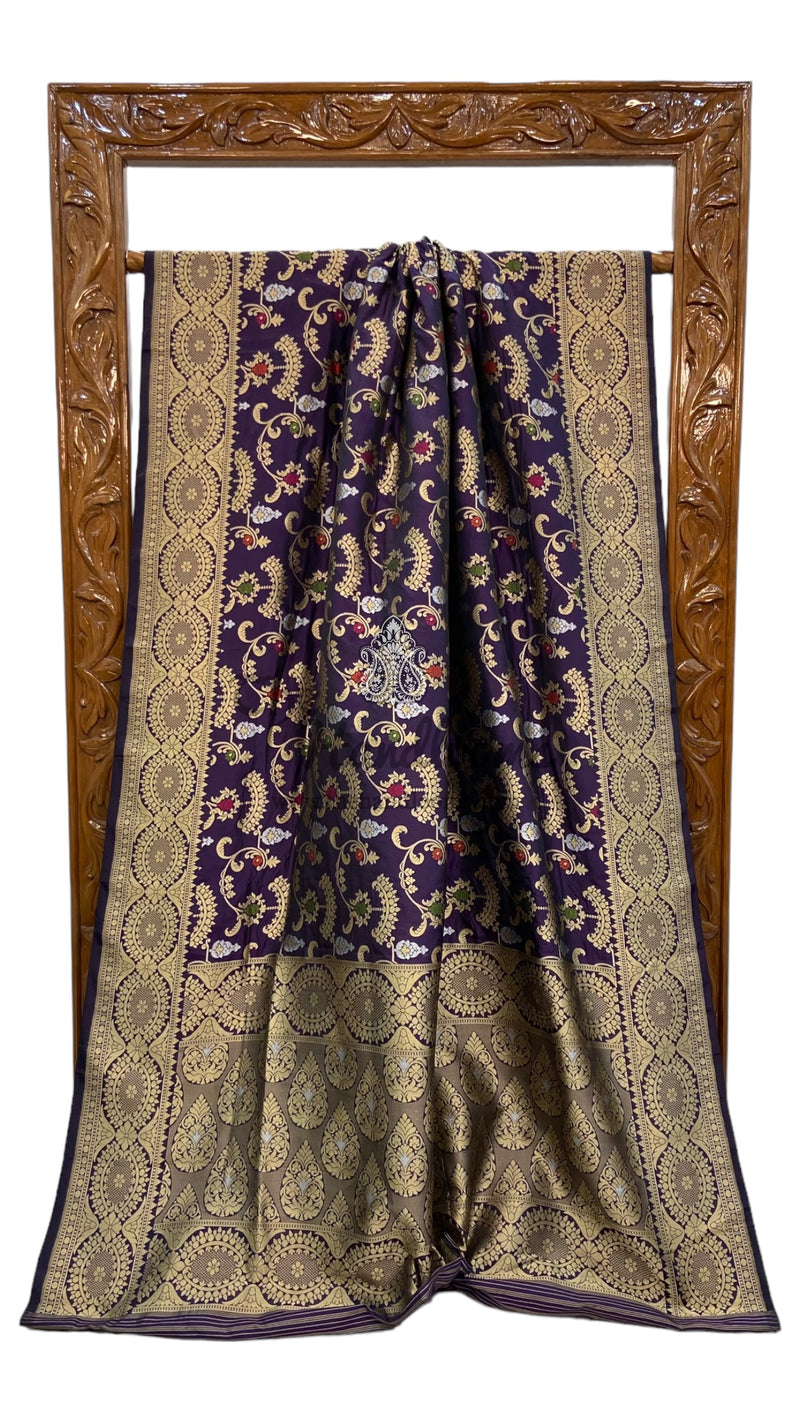 Pure Katan Silk Banarasi Handloom Saree - All over Jaal work with Meenakari - The Handlooms