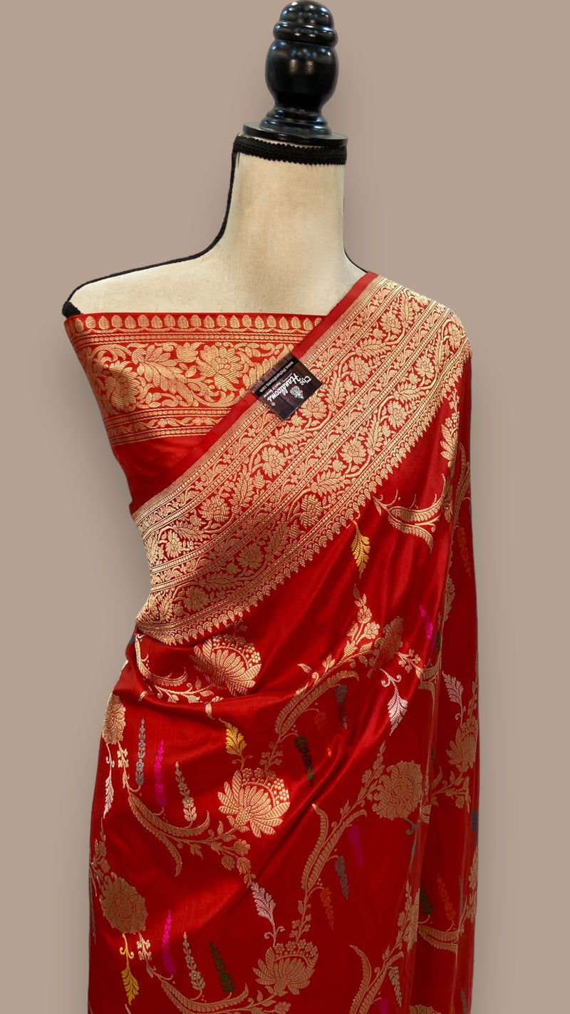 Pure Katan Silk Banarasi Handloom Saree - All over Sona Roopa kadiyal Jaal work - The Handlooms