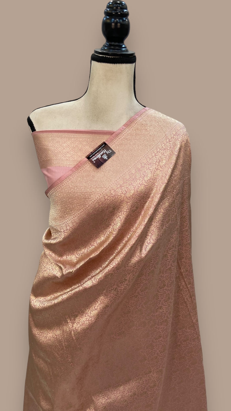 Onion Pink Pure Katan Silk Banarasi Handloom Saree - Tanchui Brocade - The Handlooms