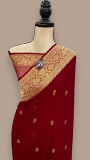 Pure Georgette Banarasi Saree - Gold zari - The Handlooms