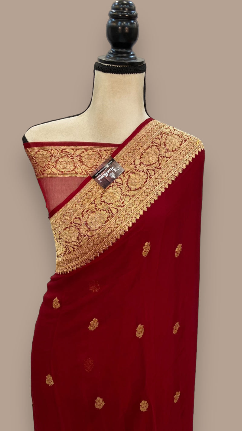 Pure Georgette Banarasi Saree - Gold zari - The Handlooms