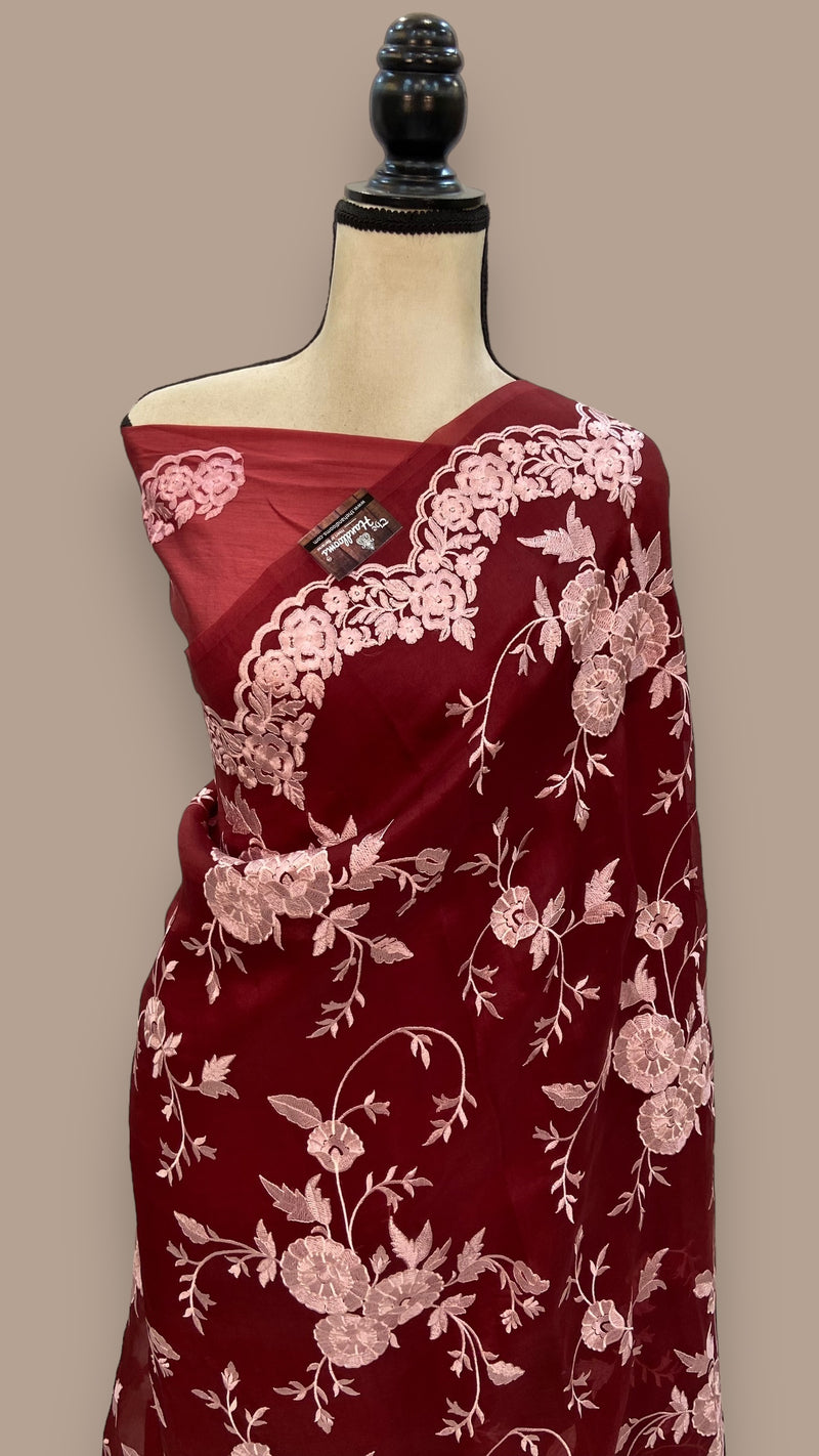 Pure Organza Chikankari Handloom Banarasi Saree - The Handlooms