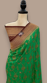Khaddi Crepe Georgette Banarasi Saree -  Antique zari - The Handlooms