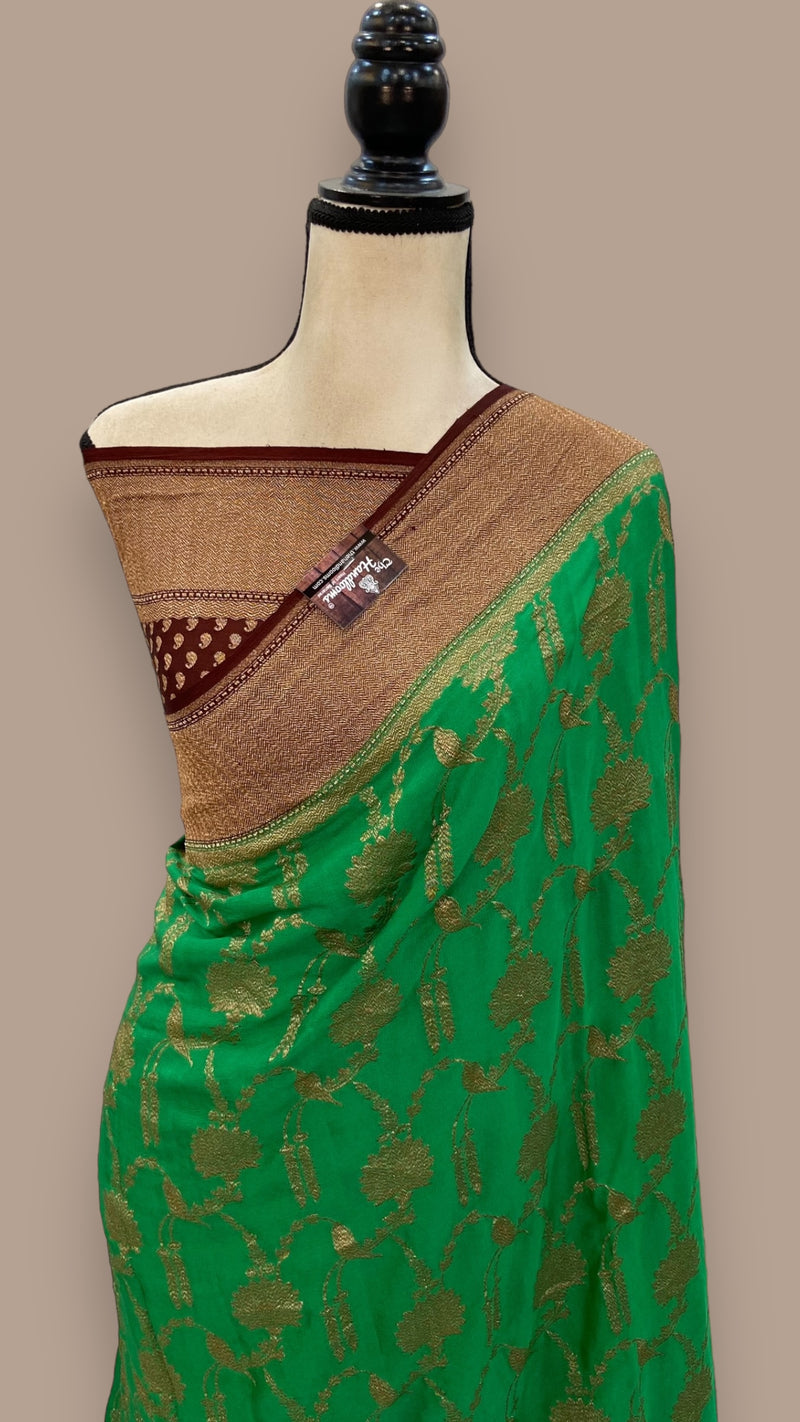 Khaddi Crepe Georgette Banarasi Saree -  Antique zari - The Handlooms