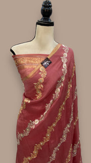 Pure Kora  Handloom Banarasi Saree with zardosi and cut dana Handwork - The Handlooms
