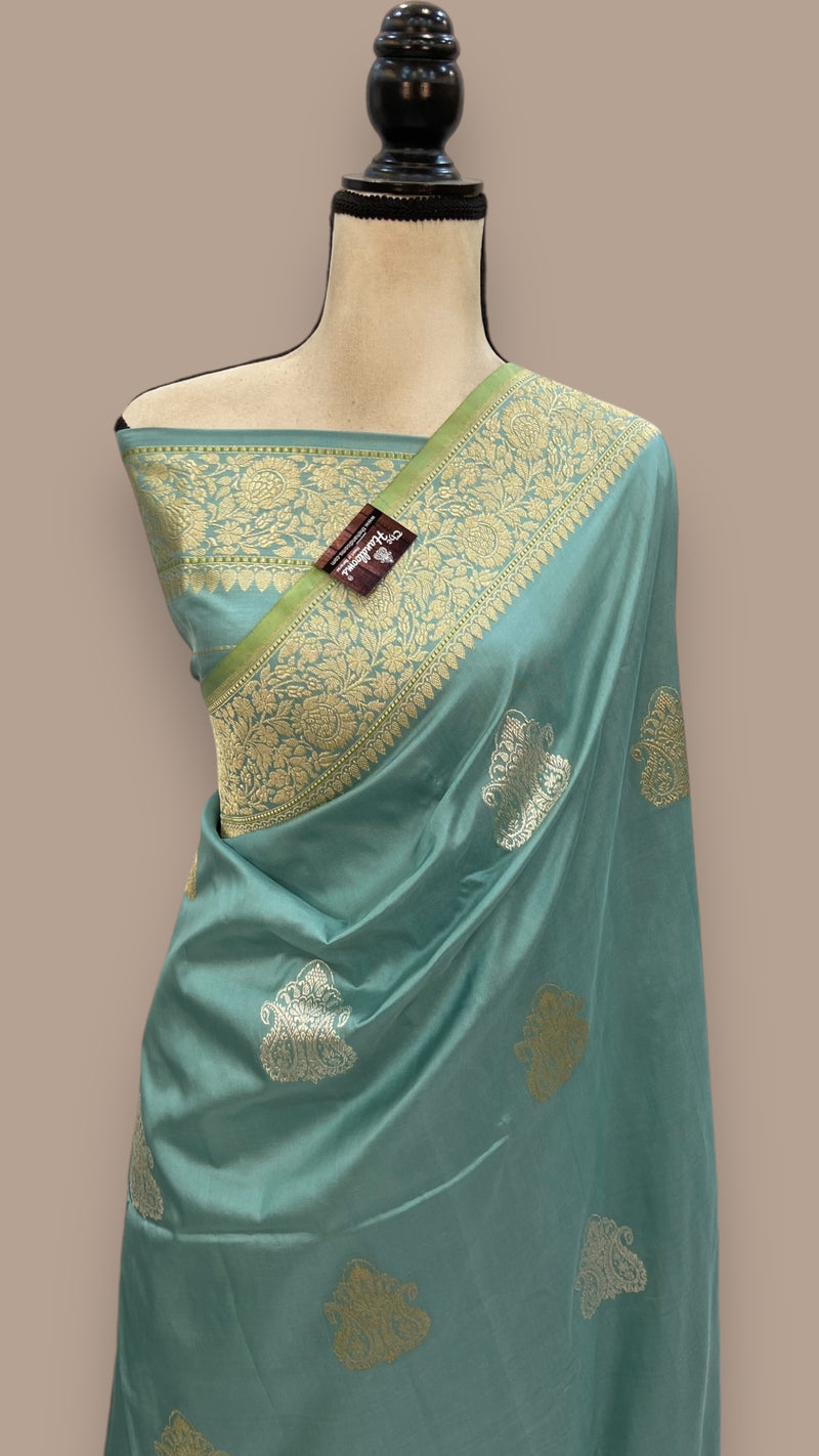 Pure Katan Silk Banarasi Handloom Saree - All over Sona Roopa Kadua motifs - The Handlooms