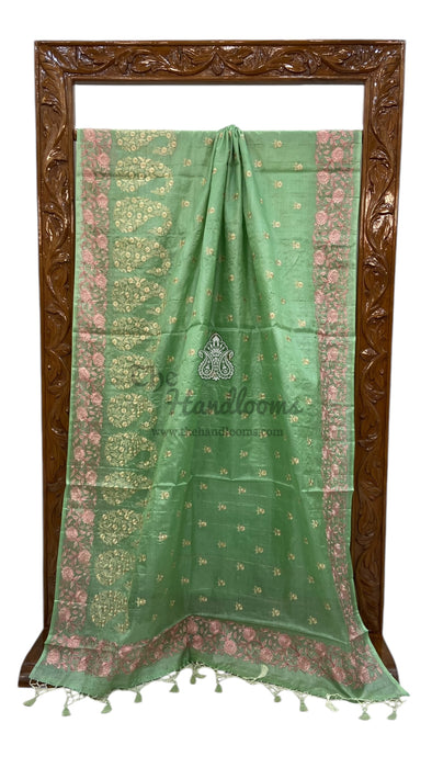 Tussar Silk Handloom Banarasi Saree With Chikankari