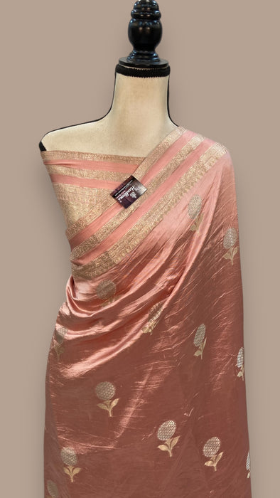 Onion Pink Pure Mango Silk Banarasi Handloom Saree