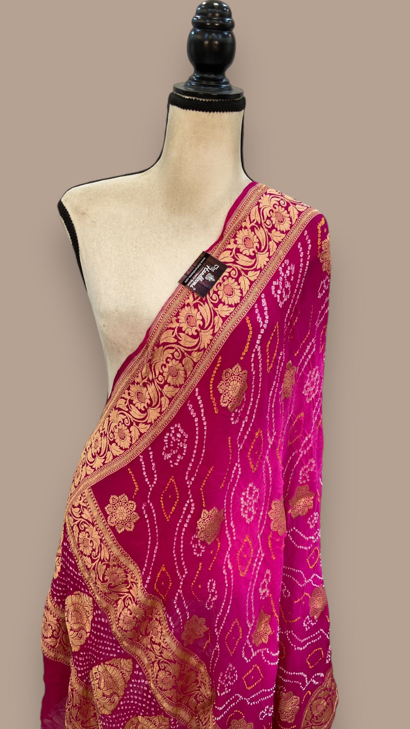 Pure Georgette Banarasi Bandhej Handloom Dupatta - The Handlooms