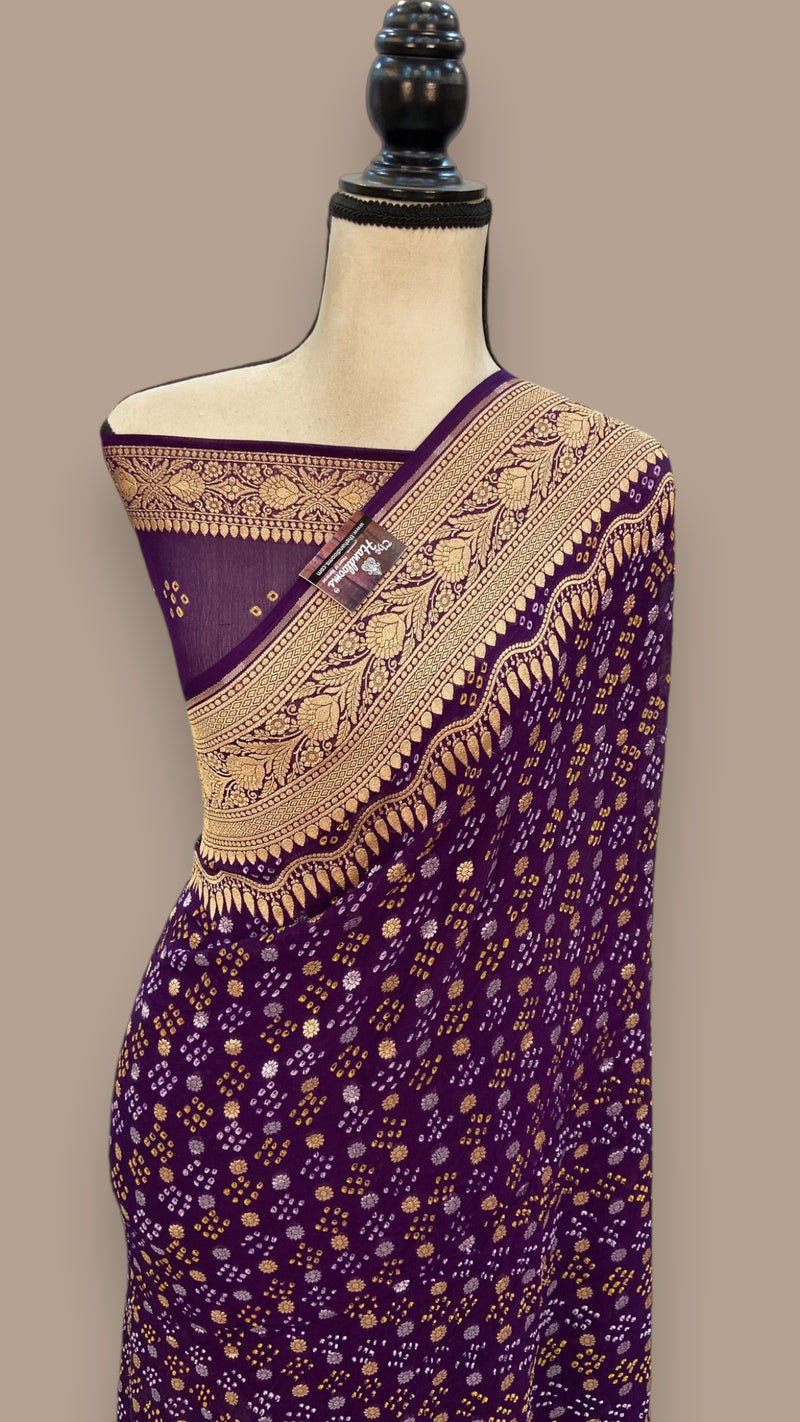 Pure Georgette Banarasi Bandhej Handloom Saree - The Handlooms