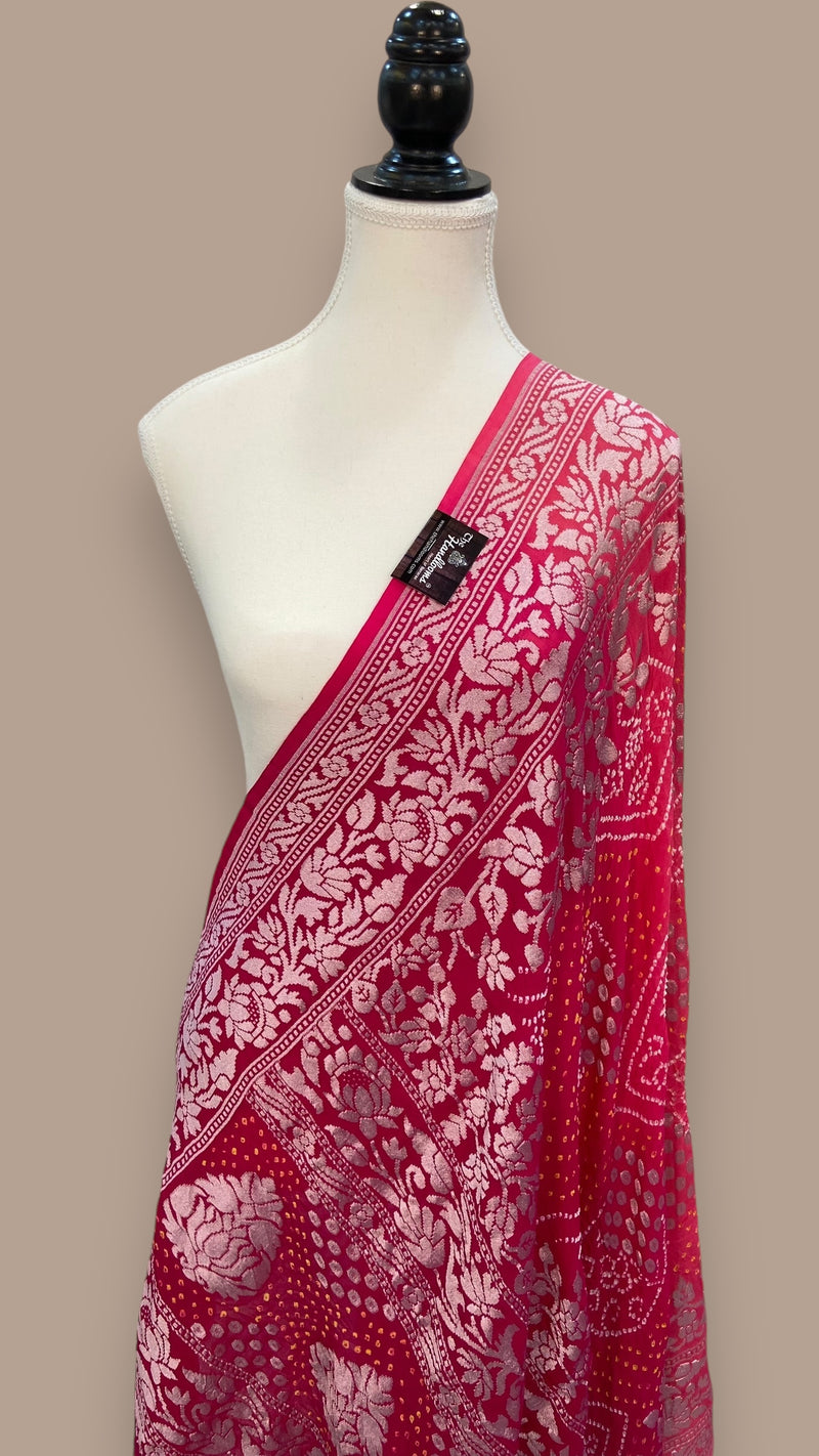 Pure Georgette Banarasi Bandhej Handloom Dupatta - The Handlooms