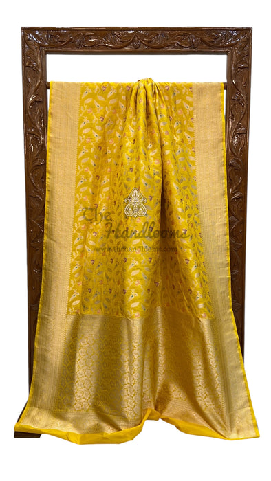 Pure Katan Silk Banarasi Handloom Saree - All over Jaal work with Meenakari