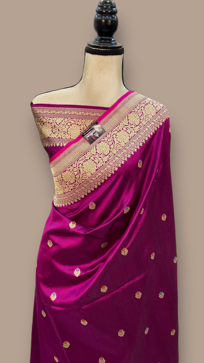 Pure Katan Silk Banarasi Handloom Saree - All over Kadua motifs With Meenakari - The Handlooms