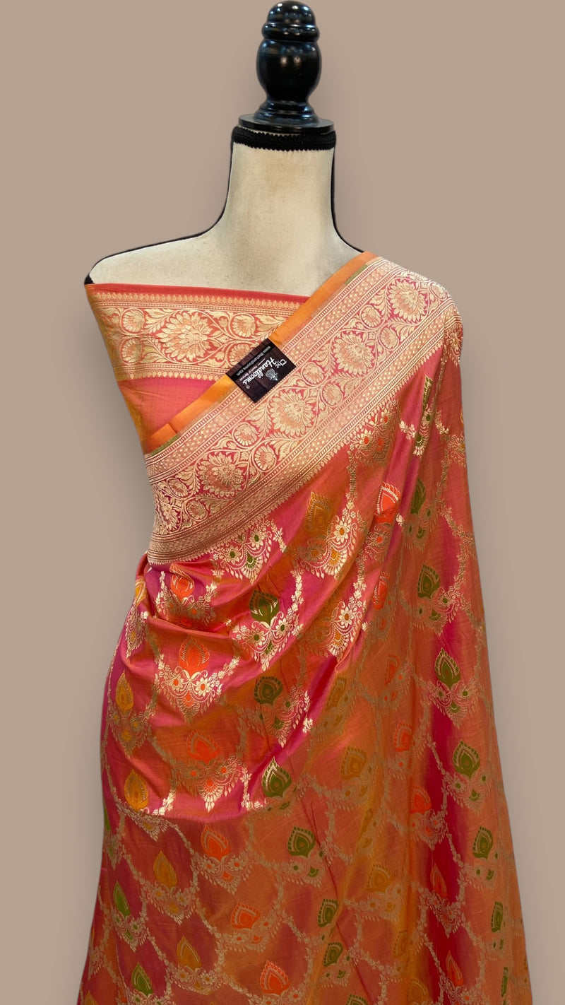 Pure Katan Silk Banarasi Handloom Saree - All over Jaal work - With Meenakari - The Handlooms
