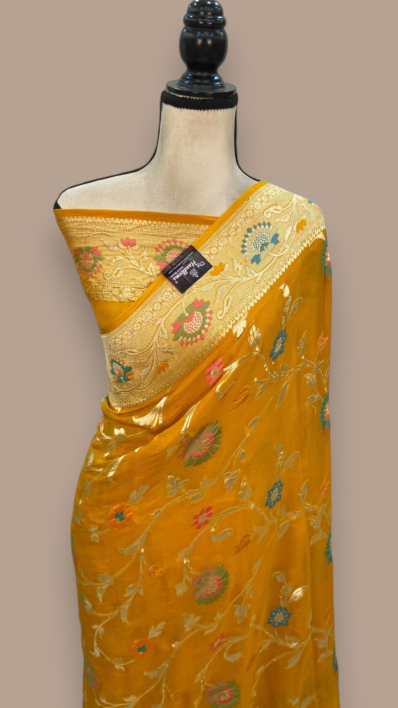 Khaddi Georgette Handloom Banarasi Saree - All over Jaal Work With Meenakari - The Handlooms