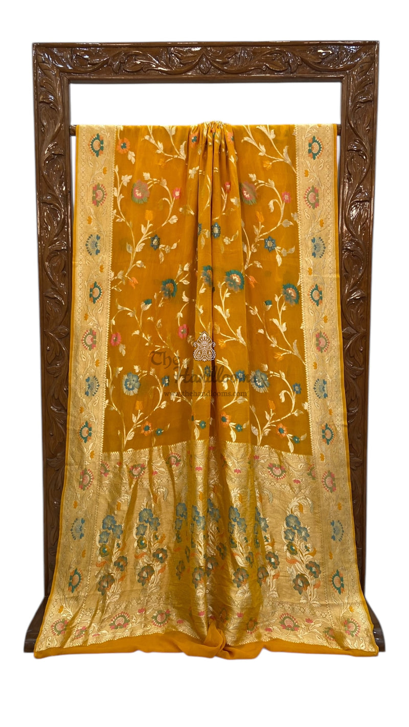 Khaddi Georgette Handloom Banarasi Saree - All over Jaal Work With Meenakari - The Handlooms