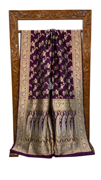 Pure Katan Silk Banarasi Handloom Saree - All over Sona Roopa Jaal work