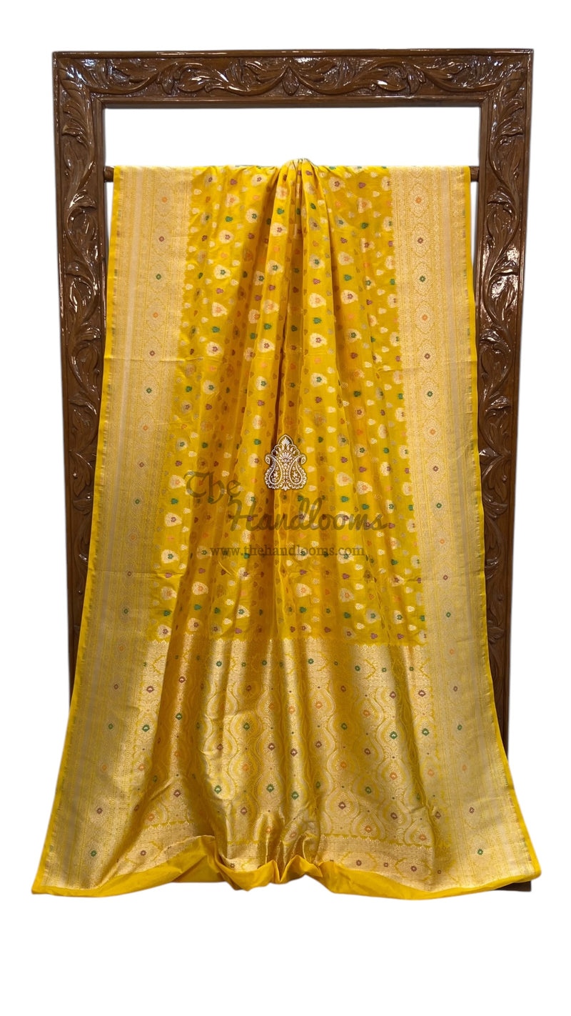 Pure Katan Silk Banarasi Handloom Saree - All over Jaal work With Meenakari - The Handlooms