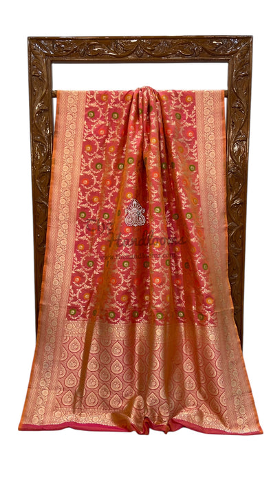 Pure Katan Silk Banarasi Handloom Saree - All over Jaal work - With Meenakari