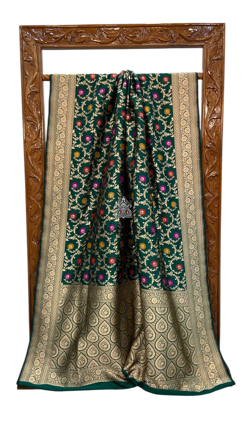 Pure Katan Silk Banarasi Handloom Saree - All over Jaal work - With Meenakari - The Handlooms