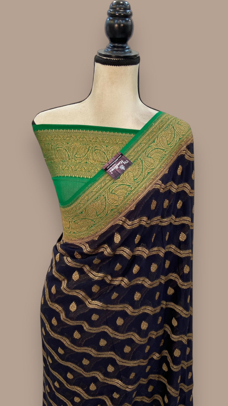 Khaddi Georgette Handloom Banarasi Saree -  Antique zari - The Handlooms