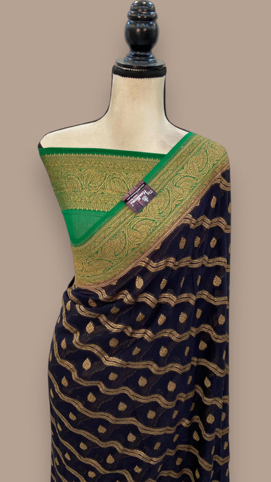 Khaddi Georgette Handloom Banarasi Saree -  Antique zari