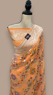 Pure Khaddi Georgette Handloom Banarasi Saree - All over Jaal Work With Meenakari - The Handlooms