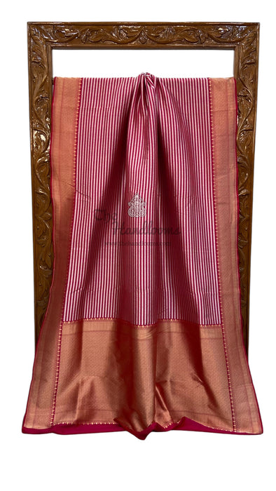 Pure Katan Silk Banarasi Handloom Saree - All over sona roopa stripe