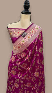 Pure Katan Silk Banarasi Handloom Saree - All over Jaal work - With Meenakari - The Handlooms
